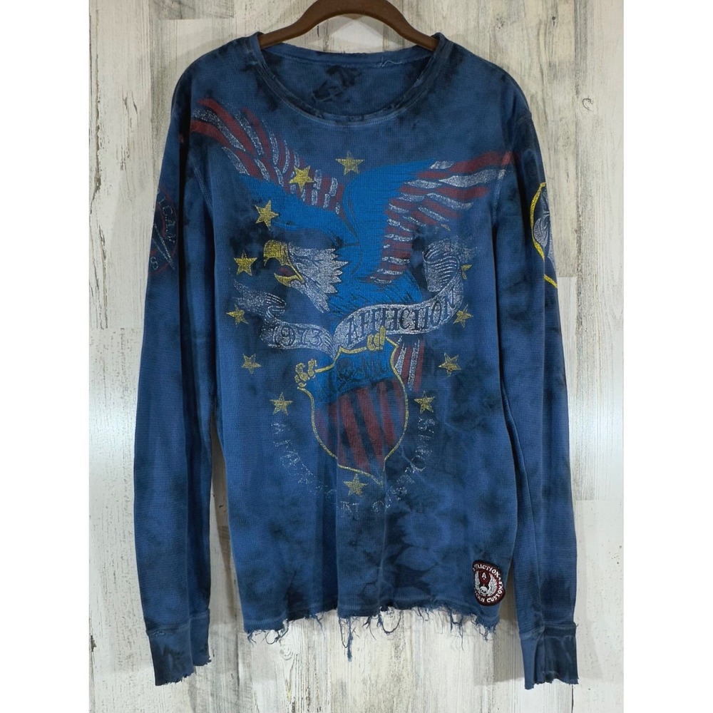 Affliction Thermal Shirt Medium American Customs Eagle Y2K Grunge Holes READ